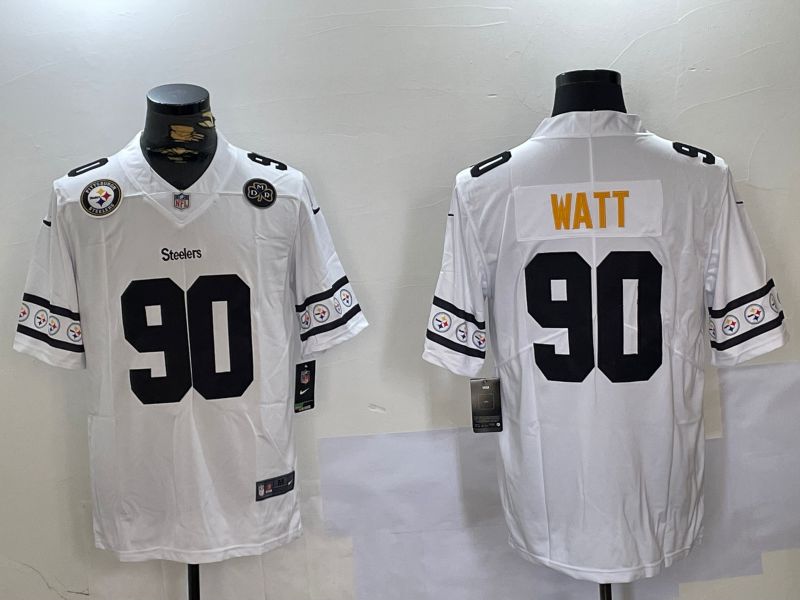 Men Pittsburgh Steelers 90 Watt White 2024 Nike Vapor Limited NFL Jersey style 6